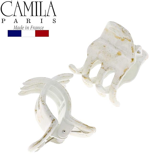 Camila Paris CP2925 French Hair Clip for Women, Small Set of 2 White Gold Girls Hair Claw Clips Jaw. Fashion Durable Styling Hair Accessories for Women, Strong Hold No Slip Grip, Made in France