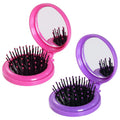 2pcs Folding Travel Mirror Hair Brushes Round Mirror Pocket Hair Brush Portable Mini Pop Up Hair Brushes for Women Girls Wet and Dry Hair