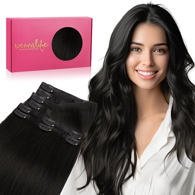 WENNALIFE Invisi Edge Clip in Hair Extensions Real Human Hair, 18 Inch 130g 7pcs Natural Black Seamless Clip in Extensions Remy Hair Clip Ins Invisible Skin Weft Straight Extensiones De Cabello Hmano