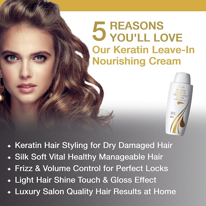 VITAMINS hair cosmetics Keratin Thin Hair Leave-In Conditioner & Hair Serum Kit - Hydrating No Rinse Nourishing Cream & Heat Protectant, Anti Frizz Gloss Boost - Pro Salon Care for Dry Damaged Hair