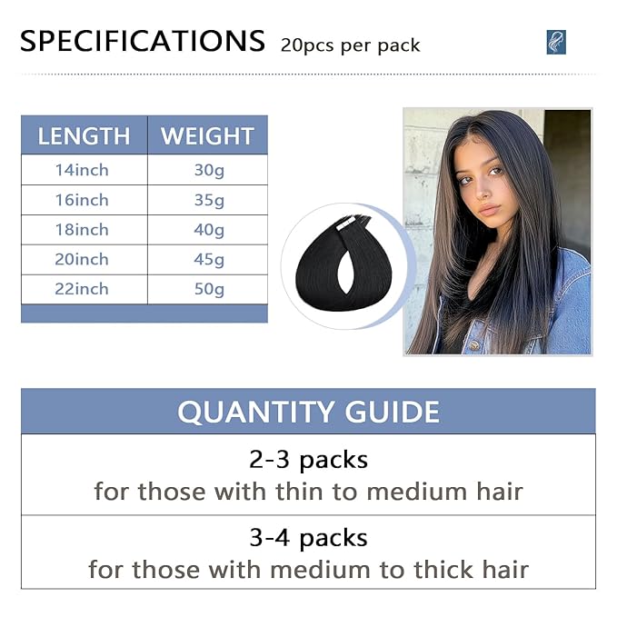 COOKAYU Invisible Tape in Human Hair Extensions, Tape in Extensions Jet Black 22Inch 50g 20pcs Injected Tape Human Hair Seamless Invisi Edge