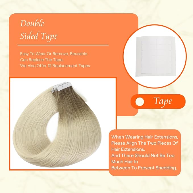 Full Shine Tape in Hair Extensions 22 Inch Balayage Color 8 Ash Brown Ombre 60 Platinum Blonde Natural Seamless Double Sided Remy Tape Ins Human Hair Extensions 20 PCS Soft and Silky 50g Add Length