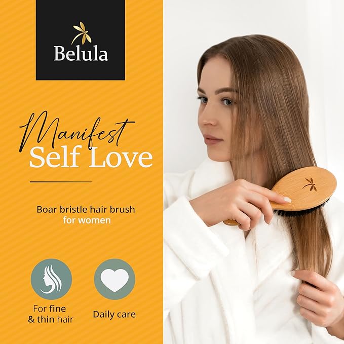 Premium Boar Bristle Hair Brush for Thick Hair Set. Hairbrush for Women With Thick, Long or Curly Hair. Restores Hair's Shine and Health. Comb, Travel Bag & Spa Headband Included