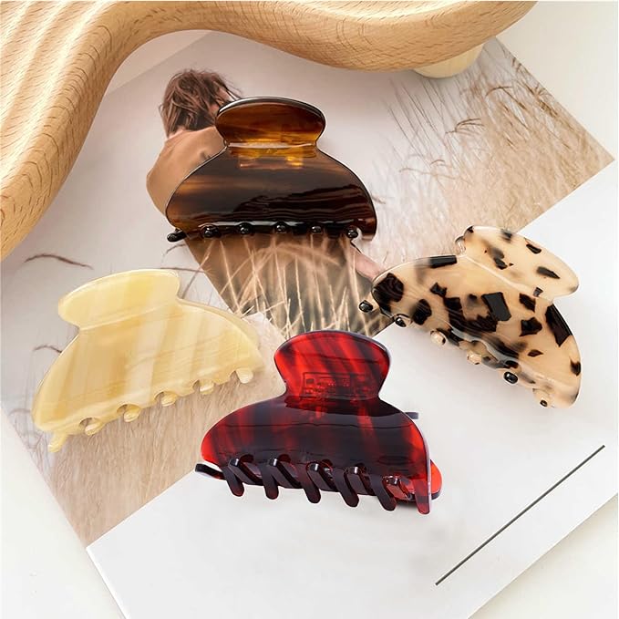 Womens Hair Clips Medium Claw Clips Tortoise Hair Jaw Clips Celluloid Hair Claw Clamps Acetate Hair Clip 3 Pack,Tortoise Shell/Tokyo/Burgundy