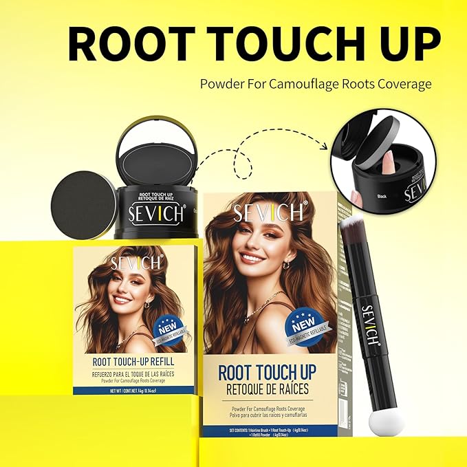 SEVICH Magnetic Hairline Powder with Brush | Refillable Root Touch Up for Sparse Hairlines & Gray Coverage | Waterproof, Sweat-Proof & Smudge-Proof | Natural & Invisible Hair Concealer (Light Brown)