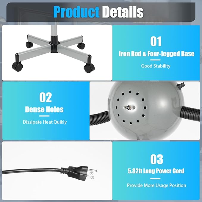5 Head Infrared Heat Lamp, 110V Adjustable Height & Angle Salon Hair Steamer, Perming/Dyeing/Baking/Hair Care Salon Heat Lamp, for Hair Salons, Homes