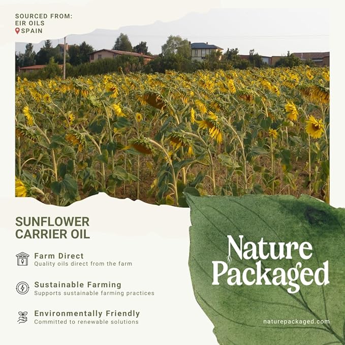 Sunflower Carrier Oil (32oz) - Direct from EIR Oils' Farmland in the Sunny Fields of Spain - 100% Pure Carrier Oil for Hair, Face, and Skin