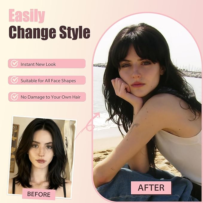 Clip in Bangs, Synthetic French Bangs Hair Clip, Bleach Blonde Fake Bangs Fringe with Temples Hairpieces for Women Natural Curved Hair Extensions for Daily Wear