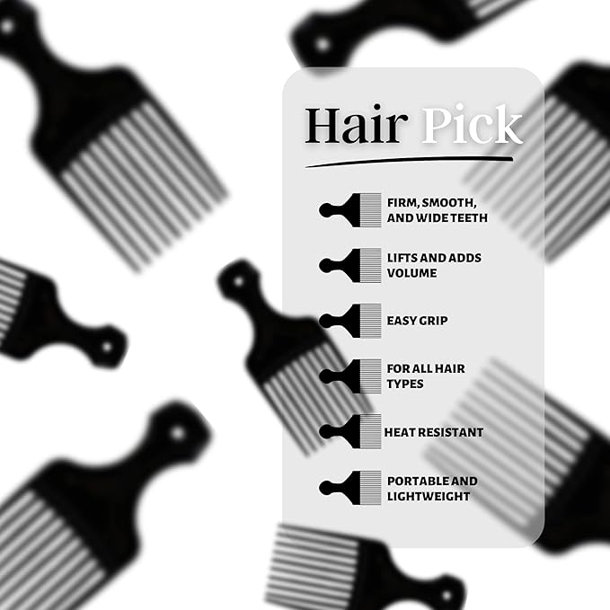 Plastic Hair Pick Comb – Wide Tooth Afro Lift Picks - Pack of 10 Combs - 5.25 Inch - for Styling Lifting Detangling Adding Volume for Long Curly and Thick Hair, Wigs and Beards for Men & Women