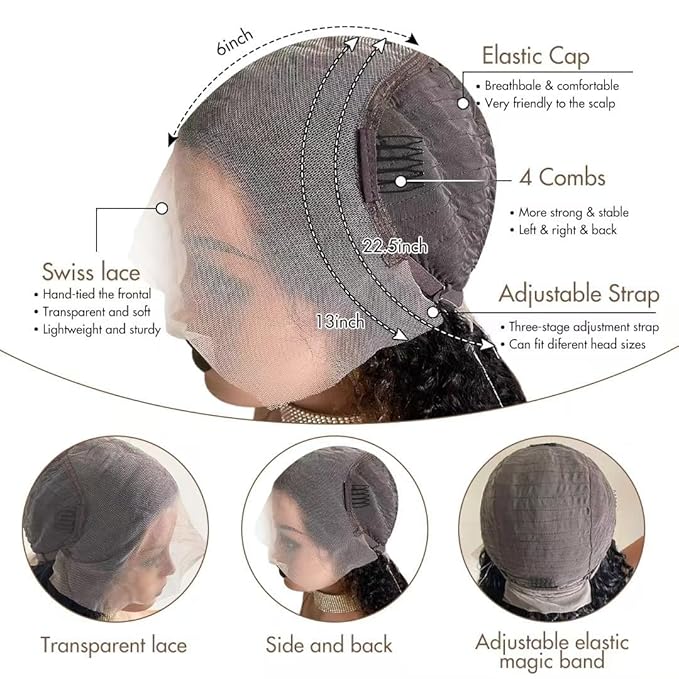 250 density Deep Wave Lace Front Wigs Human Hair Glueless Wig HD Lace Front Wigs Pre Plucked with Baby Hair for Women 13x6 Deep Curly Frontal Wigs Human Hair