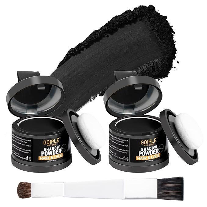 Root Cover Up Powder Hairline Powder for Women Root Touch Up Hair Color for Bald Spots, Eyebrows, Beard Line, Light-Blonde Hair Fibers for Thinning Hair Shadow Cover Up 2 Pack (Black)