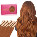 WENNALIFE Tape in Hair Extensions Human Hair, 20pcs 50g 16 inch Dirty Ginger Remy Hair Extensions Straight Human Hair Tape in Extensions
