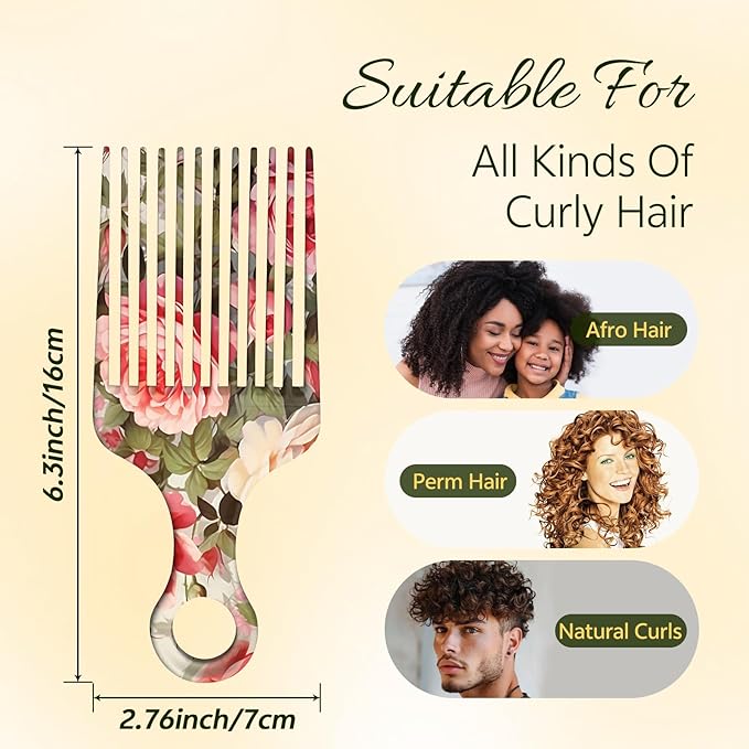 2 Pcs Afro Pick Comb for Natural Curly Hair,Portable Styling Hair Pick for Travel,Anti-Static,Cute Afro Comb for Women Men and Girls(Pink-T1)