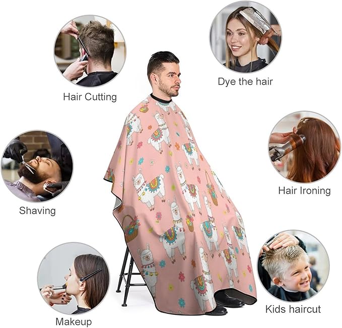 Men Women Adults Pink Llama Hair Cutting Cape, Lightweight Haircut Apron for Styling Hair Cut Hairdresser, Haircut Tools
