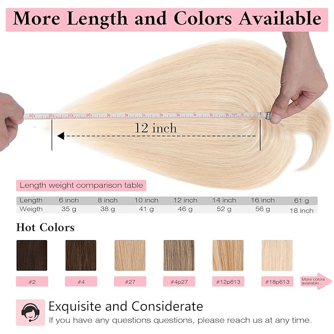 SEGO 100% Real Human Hair Toppers with Bangs for Women with Thinning Hair