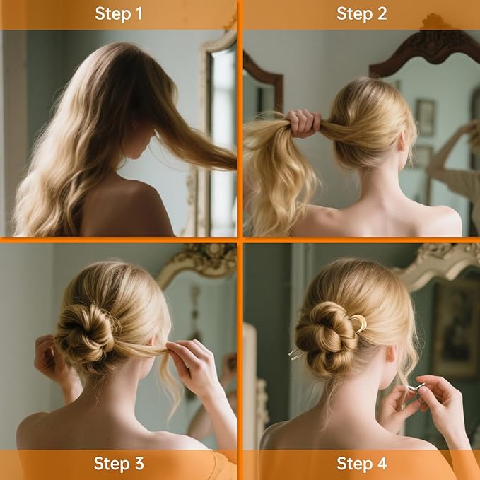 BEoffer French Hair Pin 3PCS Metal Hair Pins for Women Elegant French Twists, Buns and Updos with No Hair Damage, U-shaped French Pin Great Hold and Comfortable Keeps Hair in Place (Gold)