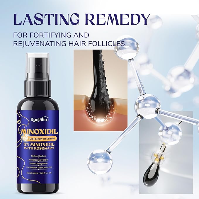 5% Minoxidil Hair Growth for Men and Women: Extra Strength Minoxidil Hair Loss Treatment Serum with Rosemary for Faster Stronger Thicker Hair Growth 60ML