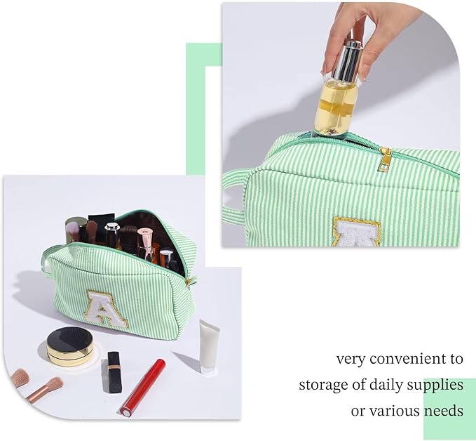 YOOLIFE Gifts for Women, Personalized Birthday Gifts for Women Girlfriend Her Friend Mom Grandma Daughter Wife, Bridesmaid Gifts, Monogram Initial Girls Preppy Makeup Bag, Green I
