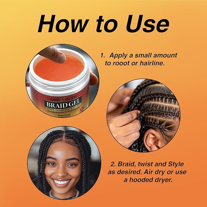 GRIP N GLIDE Braiding Gel Maximum Hold for LOC & Twist - No Flaking, No Whitening, Fast Drying, High Shine, Cool & Refreshing, Long Lasting Hold (10 oz)