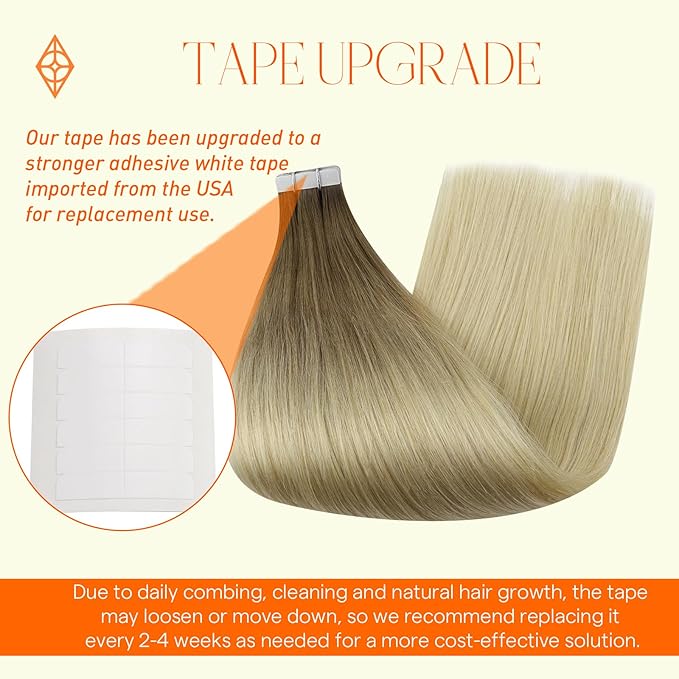 Full Shine Tape in Hair Extensions Human Hair Color 3 Dark Brown and 8 Fading to 613 Bleach Blonde Double Sided Tape in Extensions Natural Straight Tape ins 50 G 20 PCS 22Inch for Women