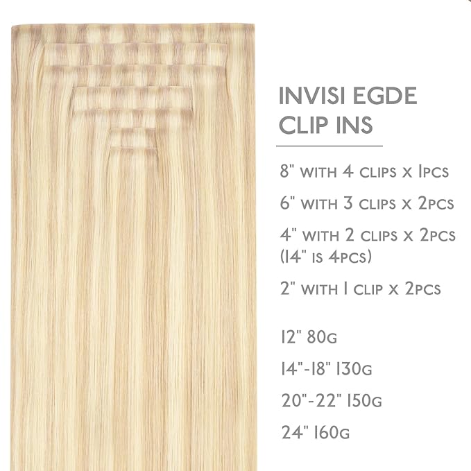 WENNALIFE Invisi Edge Clip in Hair Extensions Real Human Hair, 16 Inch 130g 7pcs Balayage Light Wheat Platinum Blonde Seamless Clip in Extensions Remy Hair Clip Ins Invisible PU Skin Weft Straight Ext