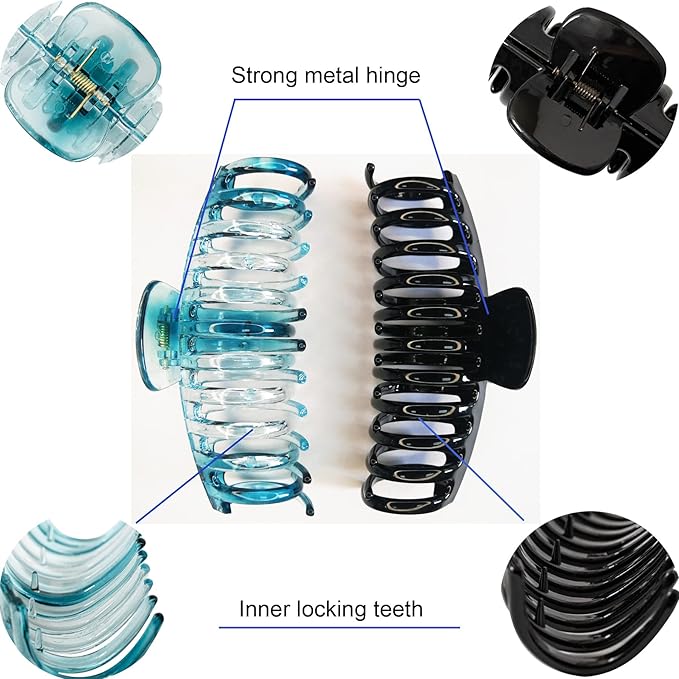 5.5 Inches Extra Large Hair Clips for Long Thick Hair Women’s Jumbo Hair Claw Clips 2 Counts in Set Hair Accessories (teal blue and black)