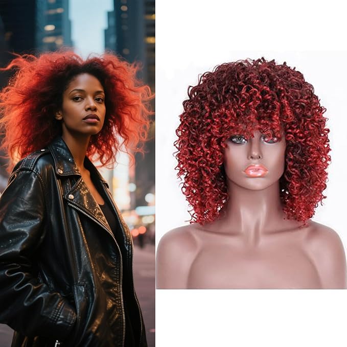 Afro Wig 15 Inch Black Women Afro Wigs African Curly Wigs Elastic Fluffy Wigs Synthetic Hair Suitable for Cosplay Daily and Party