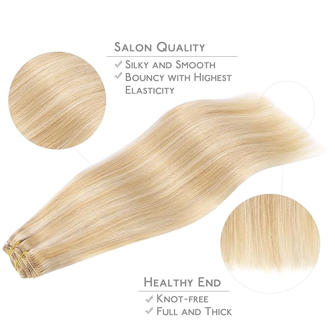 WENNALIFE Clip in Hair Extensions Human Hair 24 Inch 120g 7pcs Dirty Blonde Highlighted Bleach Blonde Hair Extensions Clip in for Women Real Human Hair Rallonge Cheveux Extensions