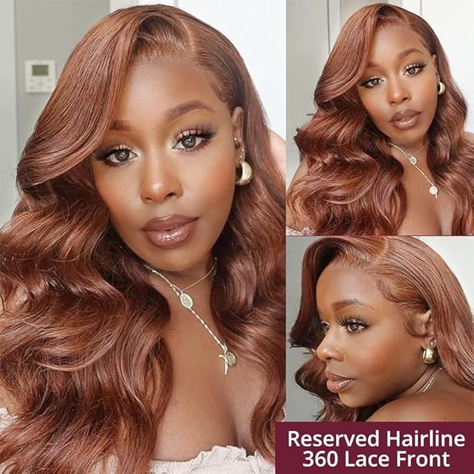 AMIRTY 250 density 30 Inch Dark Ginger Wig Human Hair Pre Plucked 13x4 Auburn Colored Lace Front Wigs Body Wave Glueless Wigs Human Hair HD Lace Frontal Reddish Brown Human Hair Wig