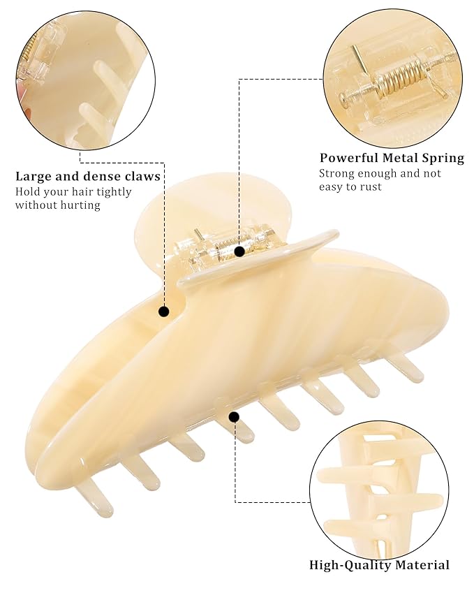 HAIMEIKANG Large Acetate 4 Inch Hair Claw Clip for Women - French Style Hair Claws for Thick Hair with Non-Slip Teeth, Hair Accessories for Updos, Buns & Ponytails
