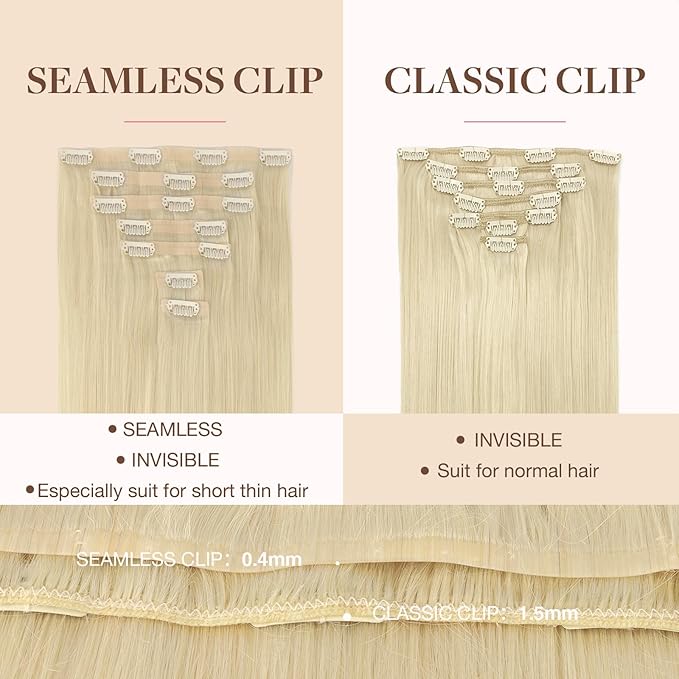 GOO GOO Clip in Hair Extensions Real Human Hair, Remy Human Hair Extensions Clip ins for Women, Natural Human Hair, 24inch 120g 7Pcs, 60A Platinum Blonde