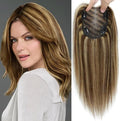 Human Hair Toppers for Women Real HairTopper with Thinning Hair 120% Density Round Shaped Swiss Base Hair Pieces 40g-Medium Brown Mix Blonde with Dark Brown Root（4P27）