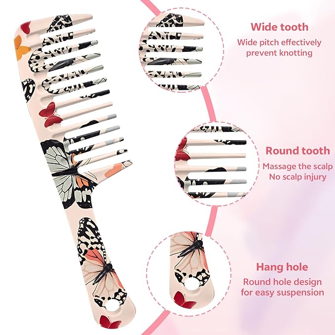 Wide Tooth Comb,Effortless Tangle Removal for Curly, Wet, Long Hair Wet,Cute Aesthetic Design for Women Men and Girls (Brown-12)