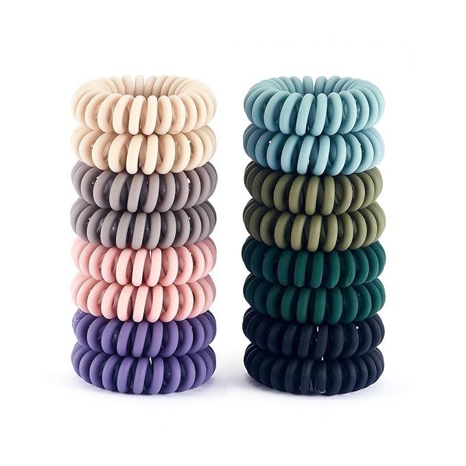 16Pcs Spiral Hair Ties, (Vintage Frosted) Hair Elastic Coils for Women and Girls, Waterproof Phone Cord Hair Scrunchies Accessories Bands for Ponytails and Updos