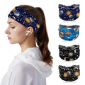 Headbands for Women, 4 Pack Boho Cotton Headbands with Moon & Star Print, Non-Slip Wide Head Bands for Yoga, Fitness, Workout, Thick Stretchy Hair Band Accessories