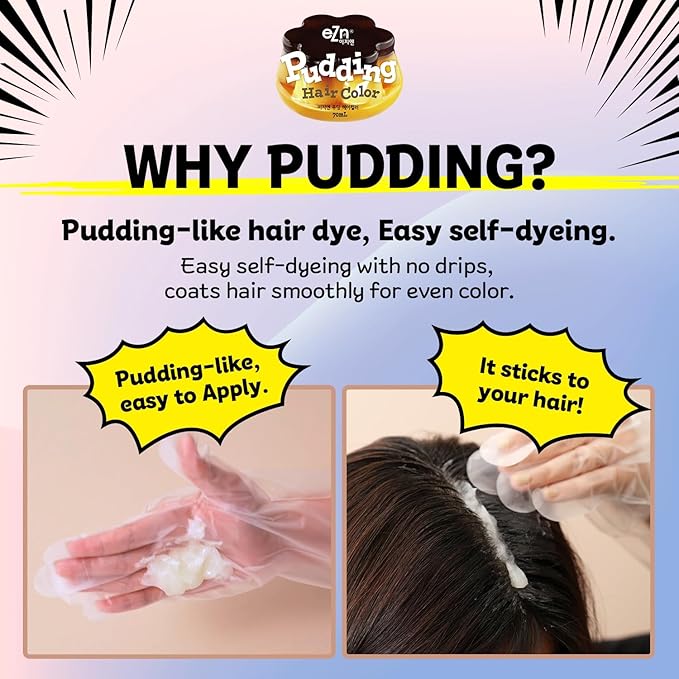 eZn Pudding Hair Dye, Ammonia-Free, Semi-Permanent DIY Korean Hair Dye Color with Keratin, Odorless Gentle for Sensitive Skin No Skin Irritation (Ash Blue Gray)