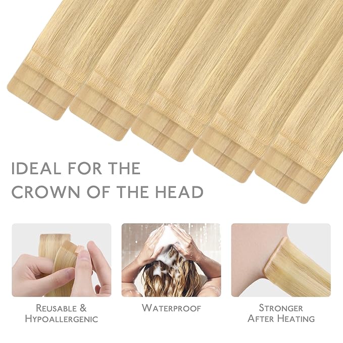 WENNALIFE Invisi Edge & Classic Tape in Hair Extensions Human Hair, 16 Inch 50g 20pcs(10pcs Invisi Edge & 10pcs Classic) Light Blonde Highlighted Golden Blonde Invisible Luxury Remy Hair Injected