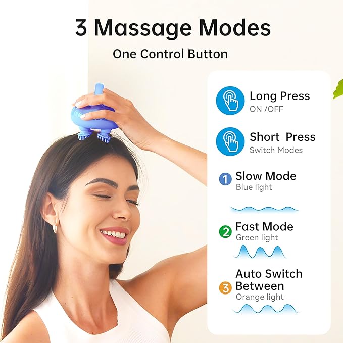 COMFIER N Cordless Scalp Massager with 3 kneading Modes,8 Claws, Christmas Gift for Women,Waterproof Head Massage for Deep Cleansing,Head Scratcher,Body Massager,Cat Massage