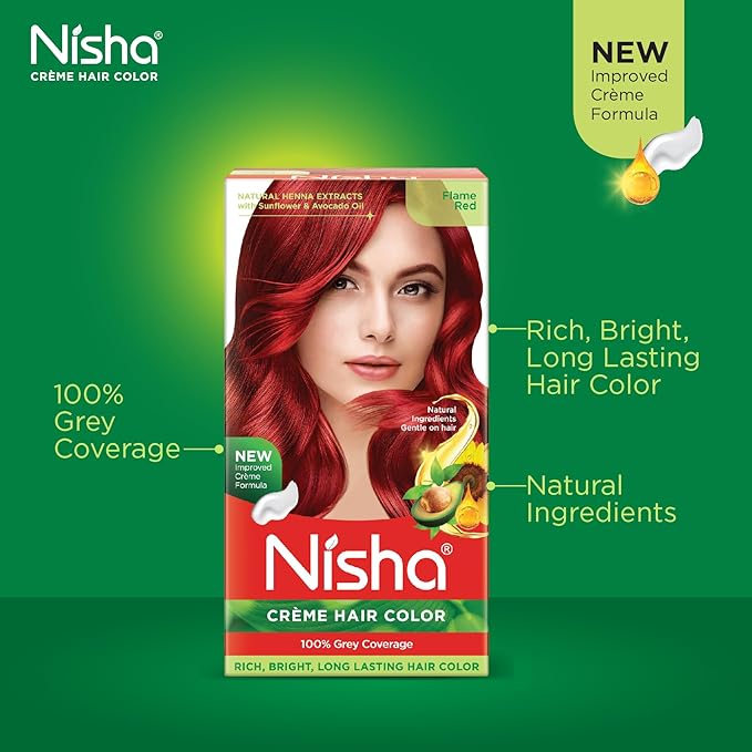 Nisha cream hair color Fashion Highlights And Rich Bright Long-Lasting Colour Flame Red Pack of 2