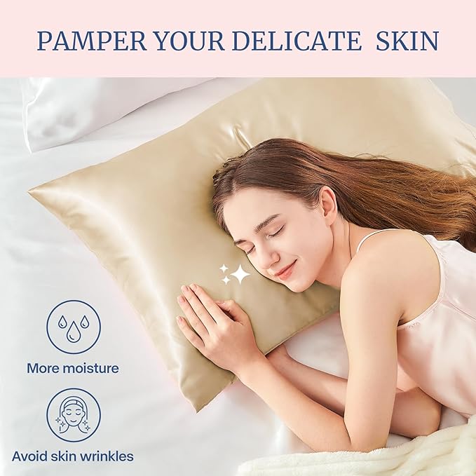 BEDELITE Satin Pillowcase for Hair and Skin, Super Soft and Cooling Similar to Silk Pillow Cases 2 Pack with Envelope Closure, Gift for Women Men(20"x30" Queen Size, Champagne)