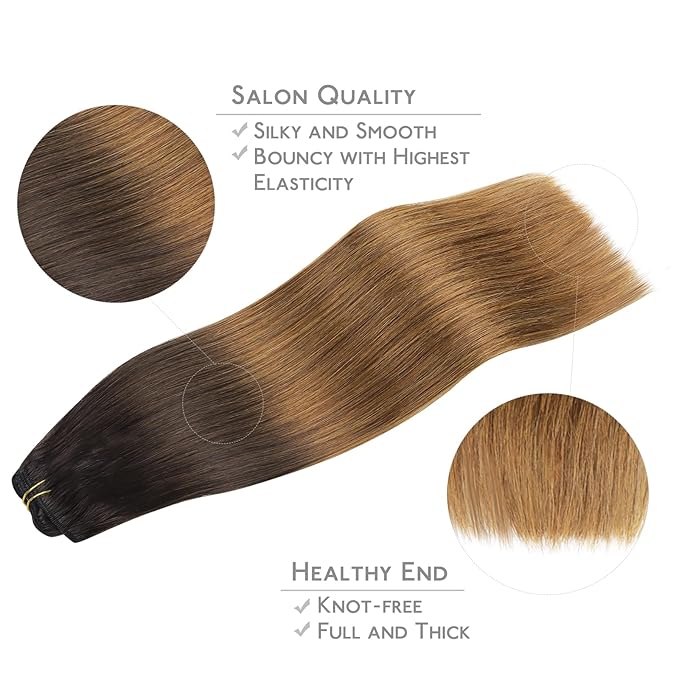 WENNALIFE Clip in Hair Extensions Real Human Hair, 22 Inch 160g 7pcs Remy Hair, Ombre Dark Brown to Light Chestnut Brown Straight Clip Ins Natural Extensiones De Cabello Humano Con