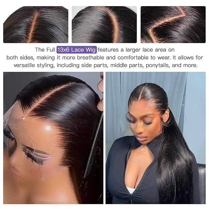 Lemoda Full 13x6 SKINLIKE Real HD Lace Wigs 15A Brazilian Straight Virgin Human Hair Lace Frontal Wigs 200% Invisible 0.1mm Ultra-thin Frayed Ends Lace Front Wig Pre Plucked Tiny Knots 22inch
