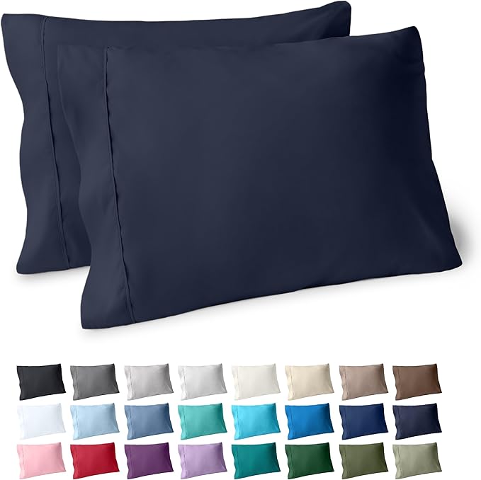 Bare Home Premium 1800 Ultra-Soft Microfiber Pillowcase Set - Double Brushed - Hypoallergenic - Wrinkle Resistant (King Pillowcase Set of 2, Midnight Blue)