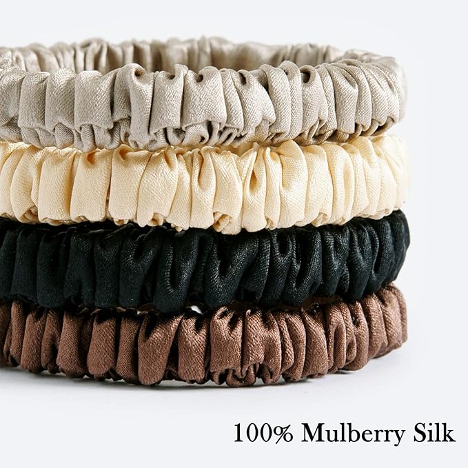 19Momme Silk Scrunchie Thick Hair Ties for Curly Hair, No Slip Hair Bands for Women, Vintage Satin Hair Accessories (XFQ-4BCCA)