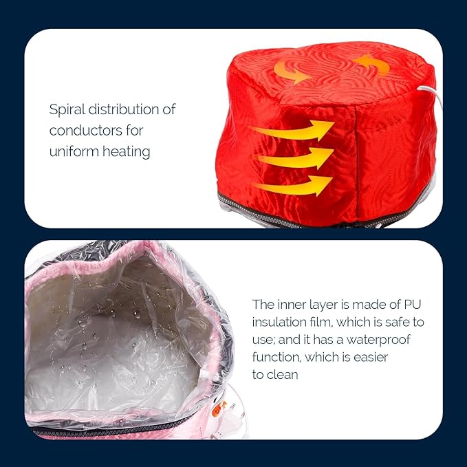 Electric Hair Steamer Cap with 2 Mode Temperature Control, Removable Washable Thermal Hair Cap for Hair Spa at Home (Red)