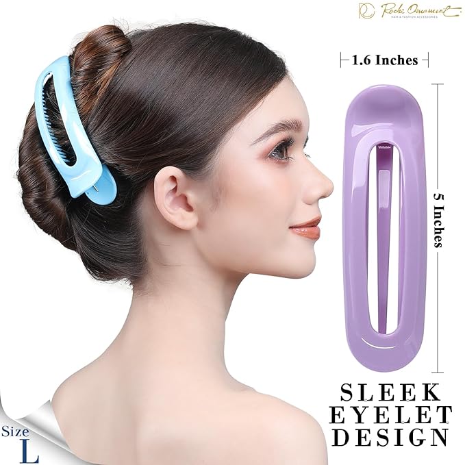 RC ROCHE 6 Pcs Flat Claw Hair Clips for Women Alligator French Barrette Long Thick Hair Duckbill Curved No Slip Grip Lay Flat Side Slide Firm Classic Styling, Large Pastel
