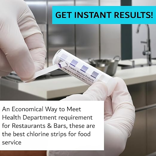 Chlorine Test Strips for Restaurants & Food Services, 4 x Vial of 100 Sanitizer Testing Kits, Precise Bleach Test Strips, 0-200 PPM Testing Kit for Sanitizing Solutions by FryOilSaver Co. FMP 142-1362