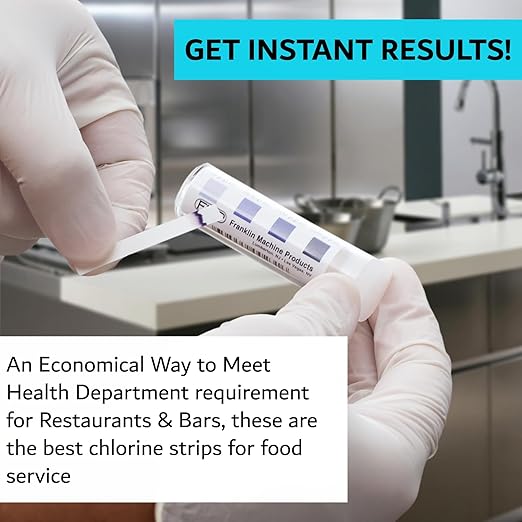 Chlorine Test Strips for Restaurants and Food Services, 1 x Vial of 100 Sanitizer Test Strips for Kitchens, 0-200 ppm Testing Kit for Sanitizing Solution, Precise Bleach Testing Kit by FryOilSaver Co.