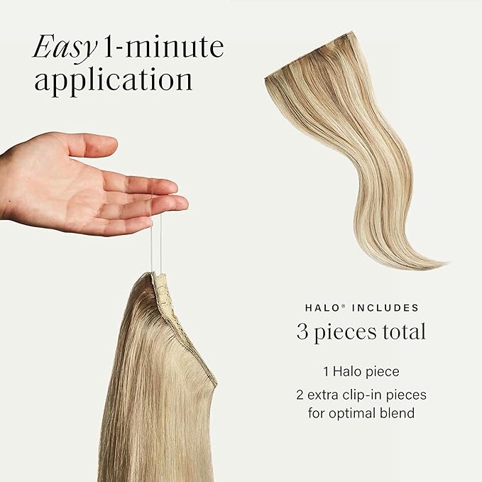 Luxy Hair 20" Dimensional Cream Blonde Halo Clip-In Hair Extensions (180 grams) 100% Remy Human Hair, Quick Volume, 1-Piece Set plus 2 option pieces, Blends Easily