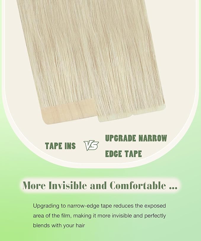 SURNEL Tape in Hair Extensions Human Hair Color #60 Platinum Blonde Remy Tape in Hair Extensions 20 inch 20pcs 50g(#60-20)